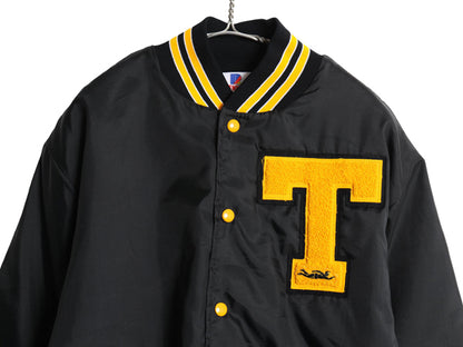 デッドストック 80s 90s USA製 カレッジ ナイロン サテン スタジャン メンズ L 新品 ヴィンテージ 中綿 キルティング ライナー ブルゾン 黒