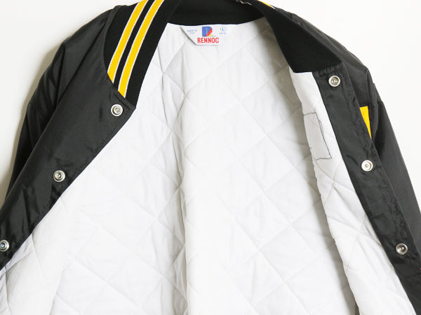 デッドストック 80s 90s USA製 カレッジ ナイロン サテン スタジャン メンズ L 新品 ヴィンテージ 中綿 キルティング ライナー ブルゾン 黒