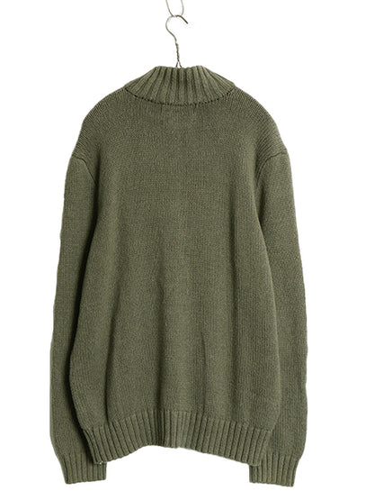 00s ポロ ラルフローレン ハーフジップ コットン ニット セーター メンズ L オールド ハイネック リブ編み ワンポイント ポニー 刺繍 無地