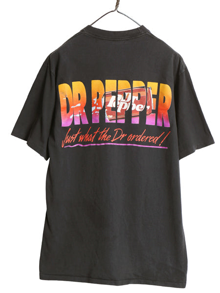90s ドクターペッパー 企業 イラスト プリント 半袖 Tシャツ メンズ M 程 古着 オールド 当時物 グラフィック アート シングルステッチ 黒