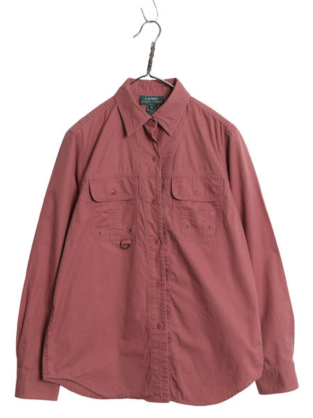 90s ローレン ラルフローレン 長袖 フィッシング シャツ レディース M オールド 長袖シャツ ジャケット コットン サファリ アウトドア 無地
