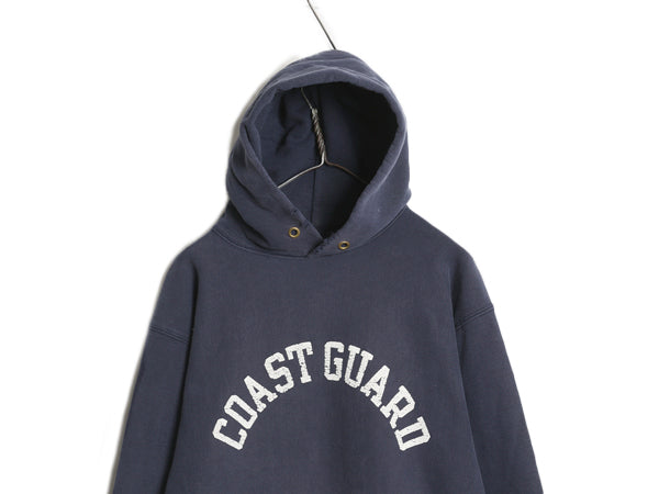 90s ★ チャンピオン リバースウィーブ コーストガード プリント スウェット パーカー メンズ XL オールド USA製 ミリタリー USCG 軍物 紺
