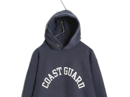90s ★ チャンピオン リバースウィーブ コーストガード プリント スウェット パーカー メンズ XL オールド USA製 ミリタリー USCG 軍物 紺