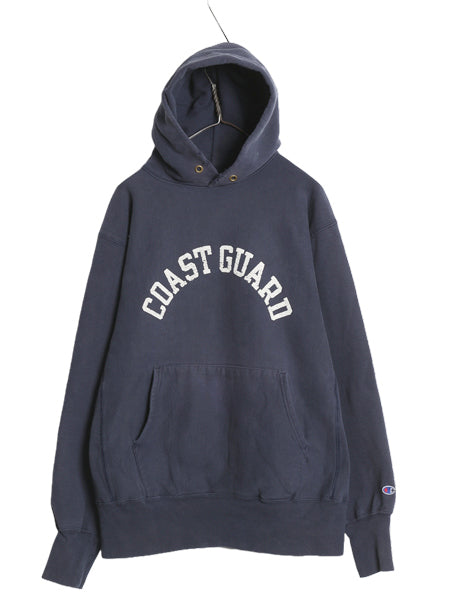 90s ★ チャンピオン リバースウィーブ コーストガード プリント スウェット パーカー メンズ XL オールド USA製 ミリタリー USCG 軍物 紺