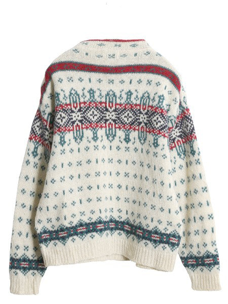 80s USA製 エルエルビーン ヘンリーネック ニット セーター レディース M ヴィンテージ ウール バーズアイ ノルディック 総柄 プルオーバー