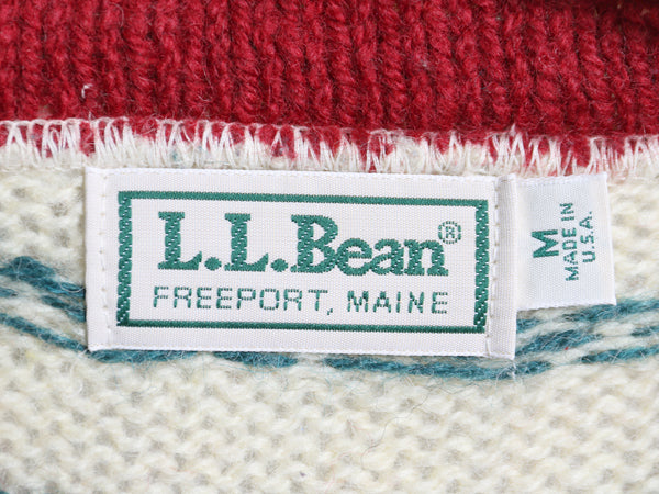 80s USA製 エルエルビーン ヘンリーネック ニット セーター レディース M ヴィンテージ ウール バーズアイ ノルディック 総柄 プルオーバー