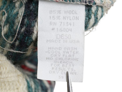 80s USA製 エルエルビーン ヘンリーネック ニット セーター レディース M ヴィンテージ ウール バーズアイ ノルディック 総柄 プルオーバー