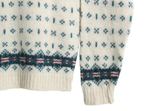 80s USA製 エルエルビーン ヘンリーネック ニット セーター レディース M ヴィンテージ ウール バーズアイ ノルディック 総柄 プルオーバー