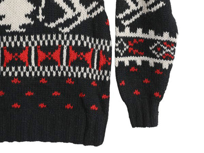 90s LORD&TAYLOR タートルネック ニット セーター メンズ S オールド シェットランド ウール ノルディック バーズアイ 総柄 スキー 絵柄 黒