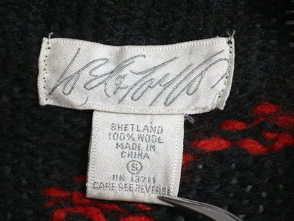 90s LORD&TAYLOR タートルネック ニット セーター メンズ S オールド シェットランド ウール ノルディック バーズアイ 総柄 スキー 絵柄 黒
