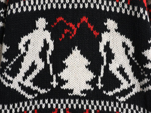 90s LORD&TAYLOR タートルネック ニット セーター メンズ S オールド シェットランド ウール ノルディック バーズアイ 総柄 スキー 絵柄 黒