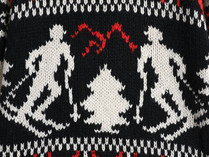 90s LORD&TAYLOR タートルネック ニット セーター メンズ S オールド シェットランド ウール ノルディック バーズアイ 総柄 スキー 絵柄 黒