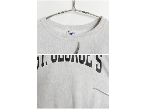 90s チャンピオン カレッジ プリント スウェット メンズ XL / オールド リバースウィーブ トレーナー 裏起毛 目付き 大きいサイズ グレー