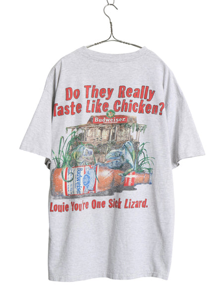 90s ★ バドワイザー カメレオン イラスト プリント Tシャツ メンズ XL / オールド グラフィック ビール 当時物 企業物 アニマル 霜降り 灰