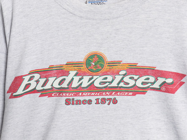 90s ★ バドワイザー カメレオン イラスト プリント Tシャツ メンズ XL / オールド グラフィック ビール 当時物 企業物 アニマル 霜降り 灰