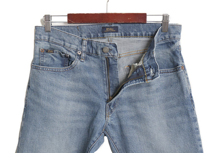 ポロ ラルフローレン デニム パンツ メンズ 30 32 / ヴィンテージ 加工 ジーンズ ジーパン ストレート 革パッチ ストレッチ ヒゲ アタリ 