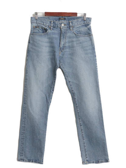 ポロ ラルフローレン デニム パンツ メンズ 30 32 / ヴィンテージ 加工 ジーンズ ジーパン ストレート 革パッチ ストレッチ ヒゲ アタリ 