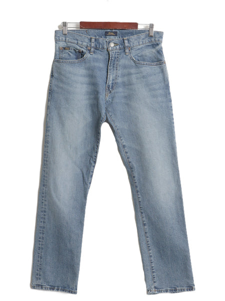 ポロ ラルフローレン デニム パンツ メンズ 30 32 / ヴィンテージ 加工 ジーンズ ジーパン ストレート 革パッチ ストレッチ ヒゲ アタリ 