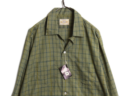 デッドストック 70s ★ アロー チェック オープンカラー 長袖 シャツ メンズ L USA製 ヴィンテージ ループ留め 開襟 ボックス ポケット付き