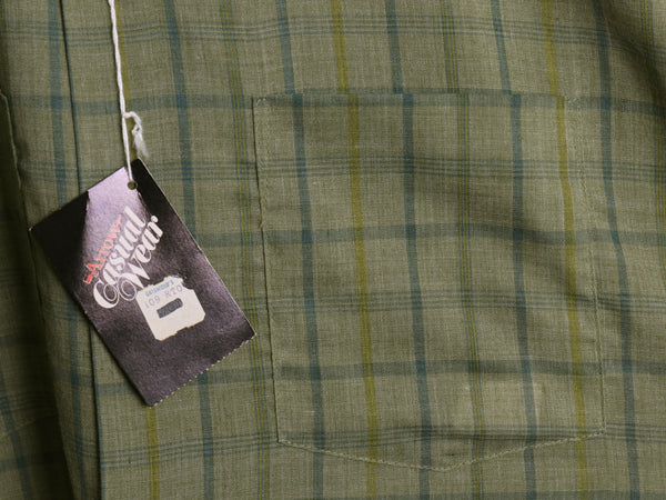 デッドストック 70s ★ アロー チェック オープンカラー 長袖 シャツ メンズ L USA製 ヴィンテージ ループ留め 開襟 ボックス ポケット付き