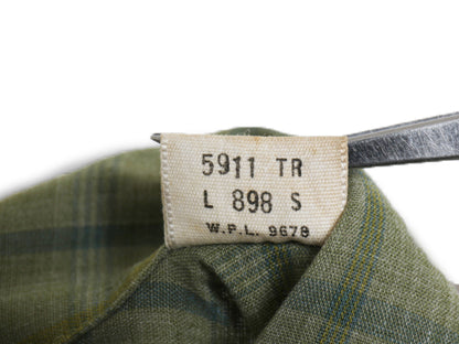 デッドストック 70s ★ アロー チェック オープンカラー 長袖 シャツ メンズ L USA製 ヴィンテージ ループ留め 開襟 ボックス ポケット付き