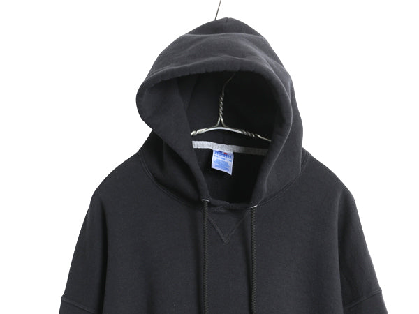 00s ラッセル 無地 スウェット フード パーカー メンズ レディース XXL オールド プルオーバー 前V トレーナー ブランク 大きいサイズ 黒