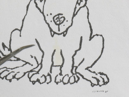 90s USA製 ドッグ アート イラスト 両面 プリント スウェット メンズ レディース L 古着 アニマル 犬 裏起毛 トレーナー キャラクター 企業