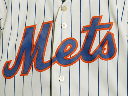 メッツ ベースボール シャツ メンズ S MLB オフィシャル マジェスティック 大リーグ ユニフォーム ゲームシャツ メジャーリーグ ストライプ