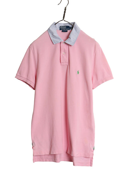 90s ポロ ラルフローレン 鹿の子 半袖 ポロシャツ メンズ M / オールド 半袖シャツ コットン CUSTOM FIT ポニー ワンポイント 細身 ピンク