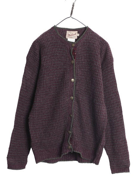 デッドストック 90's ウールリッチ ウール ニット カーディガン レディース M / オールド セーター バーズアイ 丸首 前開き 羽織り 重ね着