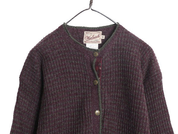 デッドストック 90's ウールリッチ ウール ニット カーディガン レディース M / オールド セーター バーズアイ 丸首 前開き 羽織り 重ね着