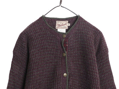 デッドストック 90's ウールリッチ ウール ニット カーディガン レディース M / オールド セーター バーズアイ 丸首 前開き 羽織り 重ね着