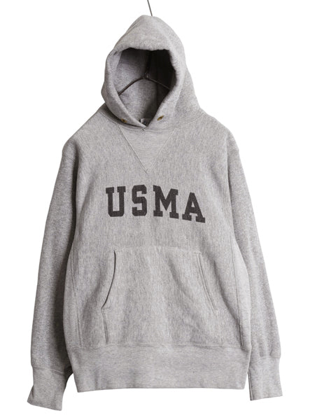 80s ★ チャンピオン リバースウィーブ USMA プリント スウェット パーカー メンズ S ヴィンテージ 軍物 ミリタリー 前V フード 染込み 灰