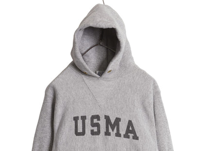 80s ★ チャンピオン リバースウィーブ USMA プリント スウェット パーカー メンズ S ヴィンテージ 軍物 ミリタリー 前V フード 染込み 灰