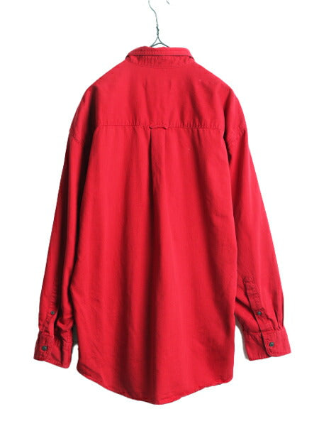 90s チャップス ラルフローレン 長袖 ボタンダウン シャツ メンズ L / 古着 90年代 オールド コットン ポロ ワンポイント ポケット付き 赤