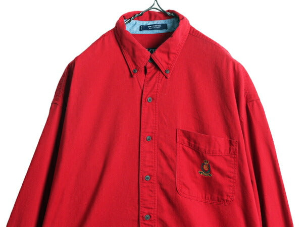 90s チャップス ラルフローレン 長袖 ボタンダウン シャツ メンズ L / 古着 90年代 オールド コットン ポロ ワンポイント ポケット付き 赤