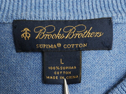 ブルックスブラザーズ スーピマ コットン ニット セーター メンズ L / Brooks Brothers 長袖ニット Vネック ハイゲージ 無地 薄手 ブルー