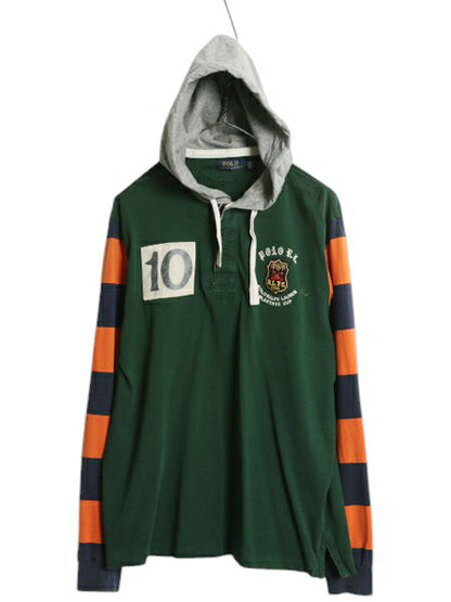ポロ ラルフローレン フード付き 長袖 Tシャツ メンズ L / 古着 パーカー ロンT ラガーシャツ タイプ プルオーバー ナンバリング ボーダー