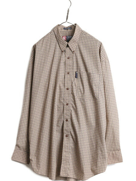 90s チャップス ラルフローレン 総柄 長袖 ボタンダウン シャツ メンズ L 90年代 オールド CHAPS ポロ 長袖シャツ 総柄シャツ BD BDシャツ