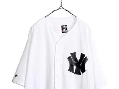 USA製 MLB オフィシャル Majestic ヤンキース ベースボール シャツ メンズ XXL / ユニフォーム ゲームシャツ メジャーリーグ 半袖シャツ 白