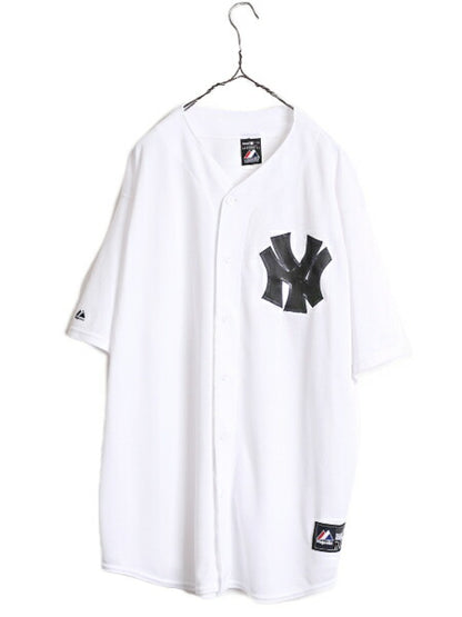 USA製 MLB オフィシャル Majestic ヤンキース ベースボール シャツ メンズ XXL / ユニフォーム ゲームシャツ メジャーリーグ 半袖シャツ 白