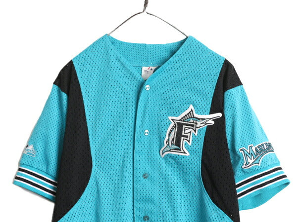USA製 MLB オフィシャル Majestic マーリンズ ベースボール シャツ メンズ L / ユニフォーム ゲームシャツ メジャーリーグ 半袖シャツ 廃盤