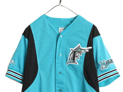 USA製 MLB オフィシャル Majestic マーリンズ ベースボール シャツ メンズ L / ユニフォーム ゲームシャツ メジャーリーグ 半袖シャツ 廃盤