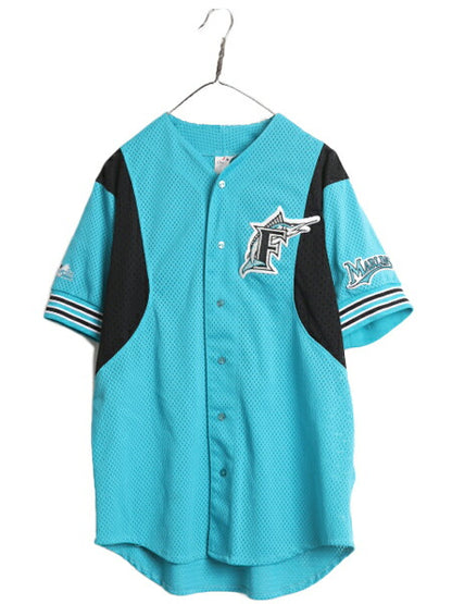 USA製 MLB オフィシャル Majestic マーリンズ ベースボール シャツ メンズ L / ユニフォーム ゲームシャツ メジャーリーグ 半袖シャツ 廃盤