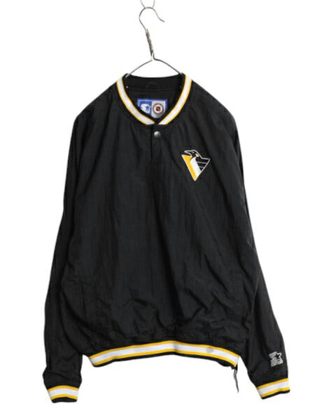 90s NHL オフィシャル スターター ペンギンズ プルオーバー ナイロン ジャケット キッズ XL メンズ M 程 オールド ウィンドブレーカー 黒