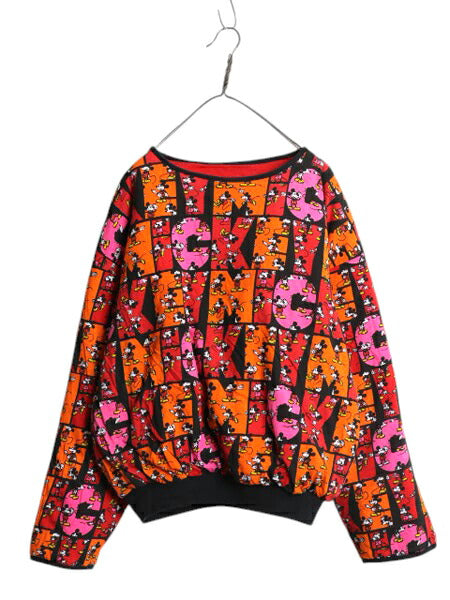 90s ディズニー オフィシャル ミッキー 総柄 中綿 リバーシブル ジャケット メンズ レディース L 程/ オールド キャラクター プルオーバー