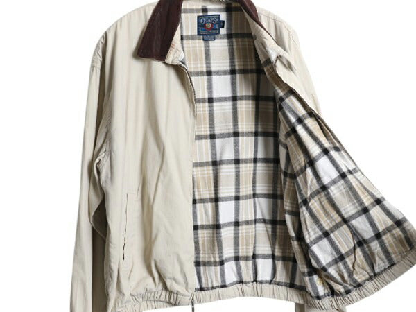 80s チャップス ラルフローレン コットン スイングトップ ジャケット メンズ XL 古着 ヴィンテージ ポロ チェック ライナー 襟 本革 レザー