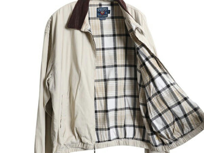 80s チャップス ラルフローレン コットン スイングトップ ジャケット メンズ XL 古着 ヴィンテージ ポロ チェック ライナー 襟 本革 レザー