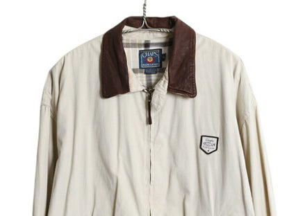 80s チャップス ラルフローレン コットン スイングトップ ジャケット メンズ XL 古着 ヴィンテージ ポロ チェック ライナー 襟 本革 レザー