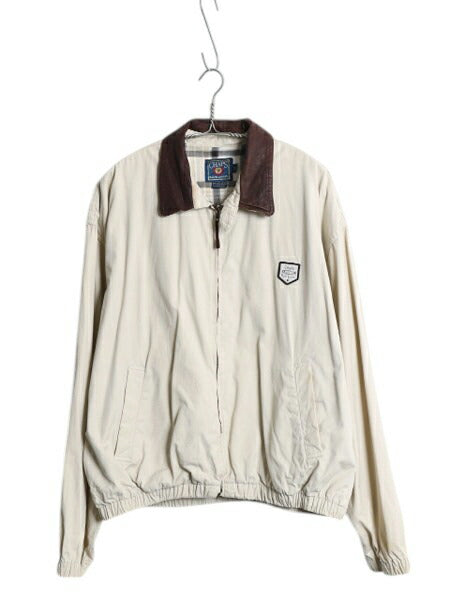 80s チャップス ラルフローレン コットン スイングトップ ジャケット メンズ XL 古着 ヴィンテージ ポロ チェック ライナー 襟 本革 レザー